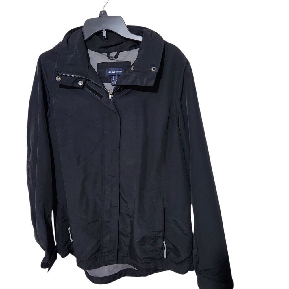 Lands Ends Windbreaker Jacket Size Medium Black Hooded Elastic Waist - Picture 11 of 16